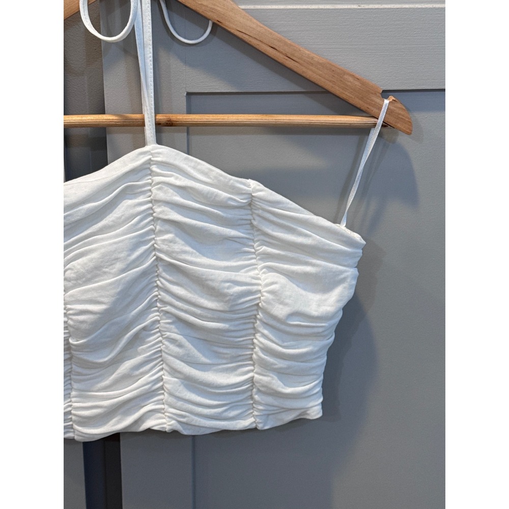 Zara White Ruched Halter Crop Top Sleeveless Strappy Summer Blouse Small